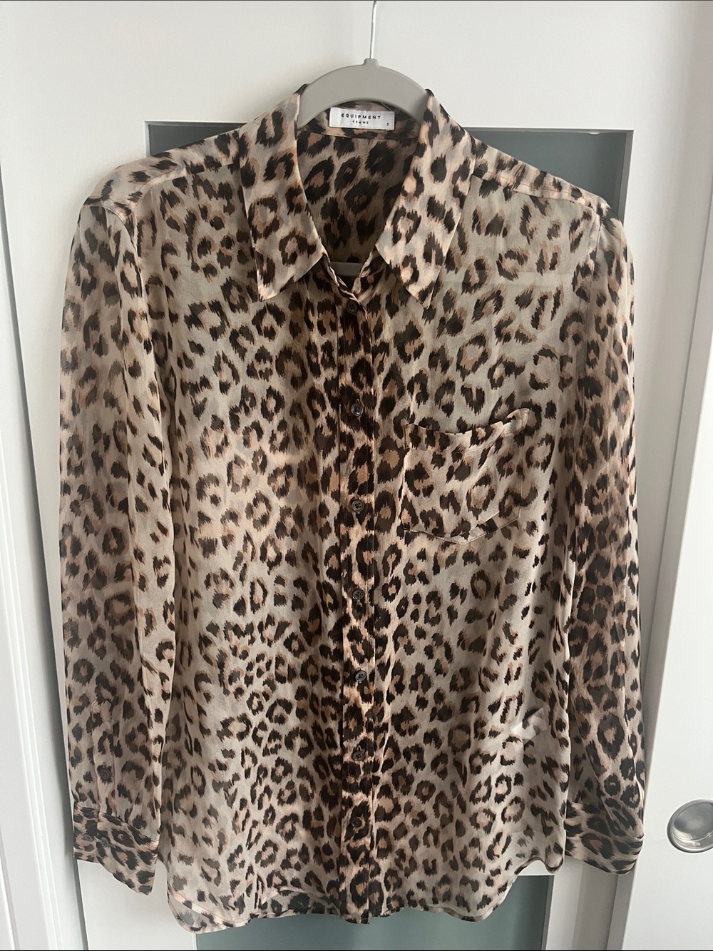 Equipment Leopard Print Silk Button-Down Shirt - Beige, Brown, Black. 100% silk.